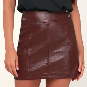Retro Burgundy Vegan Leather Bodycon Mini Skirt